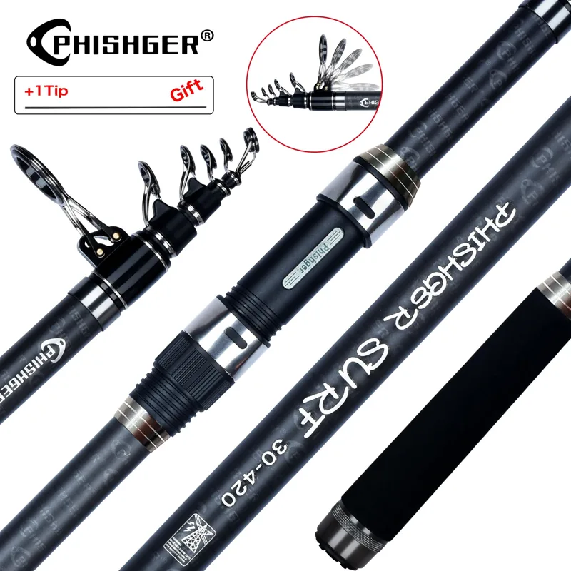 Fishing Rod Surf - PHISHGER Teleskop-Surf-Spinnrute, 3,6/4,2/4,5 m, Leistung 80–150