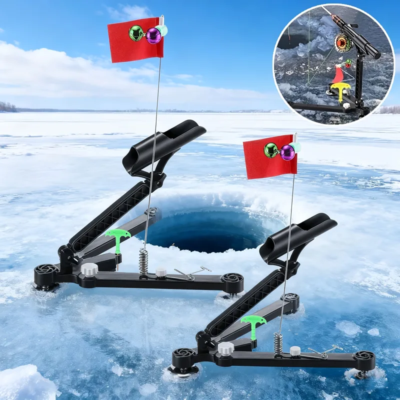 Fishing Rod Ice - Faltbarer Eis-Angelrutenhalter mit Glocke und Flagge