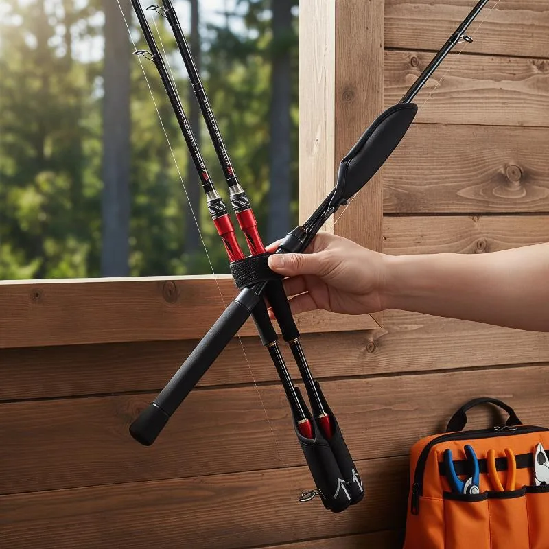 Fishing Rod Combo - Verstellbarer Angelruten-Trageriemen mit Kopfschutz, Ruten- und