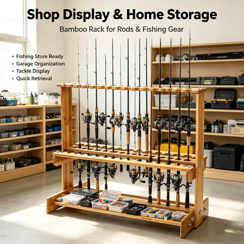 Fishing Rod Rack - Vertikaler Bambus-Angelrutenständer, Angelruten-Aufbewahrungsregal für Angelgeschäfte, passend