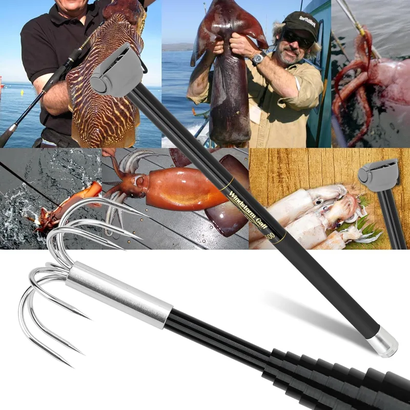 Fishing Rod Carbon Fiber - SANLIKE Fischerei-Tintenfisch-Gaff 3M/4M Edelstahl-Tintenfisch-Gaff mit sieben