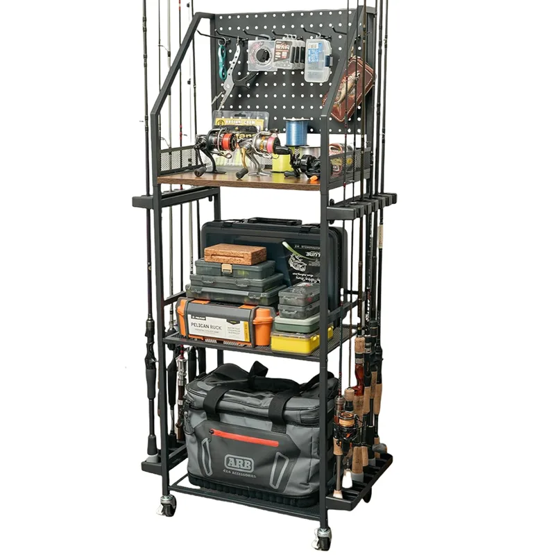 Fishing Rod Combo - Multifunktionale Angelrutenhalter 3-Schichten Angelruten-Aufbewahrungsregal Angelrutenhalter Angelbox
