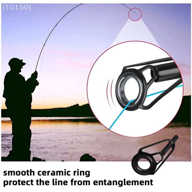 Fishing Rod Repair Kit - 【F2-TG150】Edelstahl-Angelruten-Spitzenführung mit Porzellanring - 8-teiliges DIY-Set